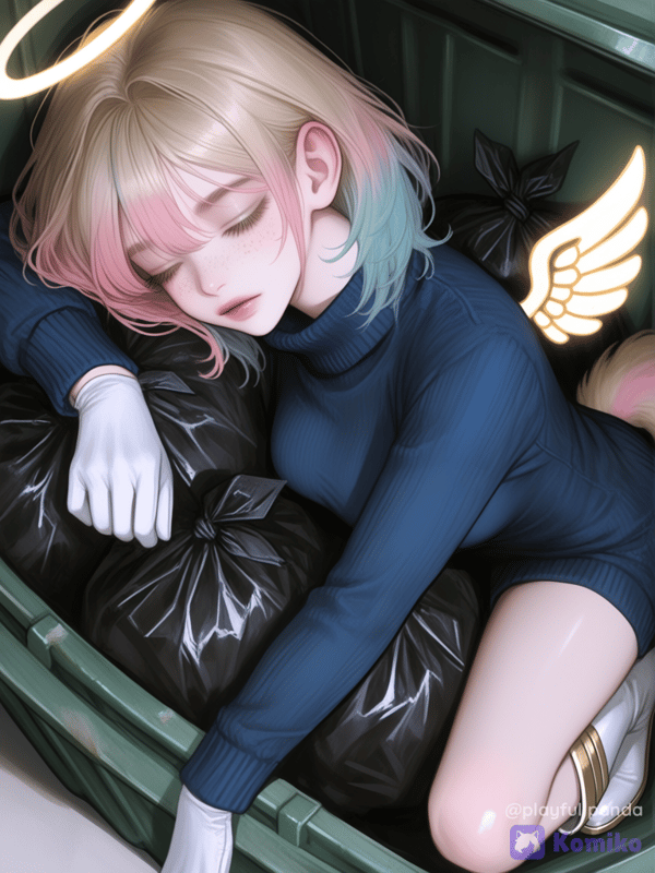angel dormida en un basurero