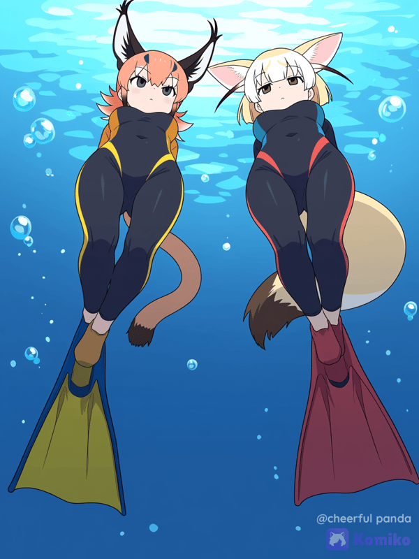Caracal and Fennec diving swim