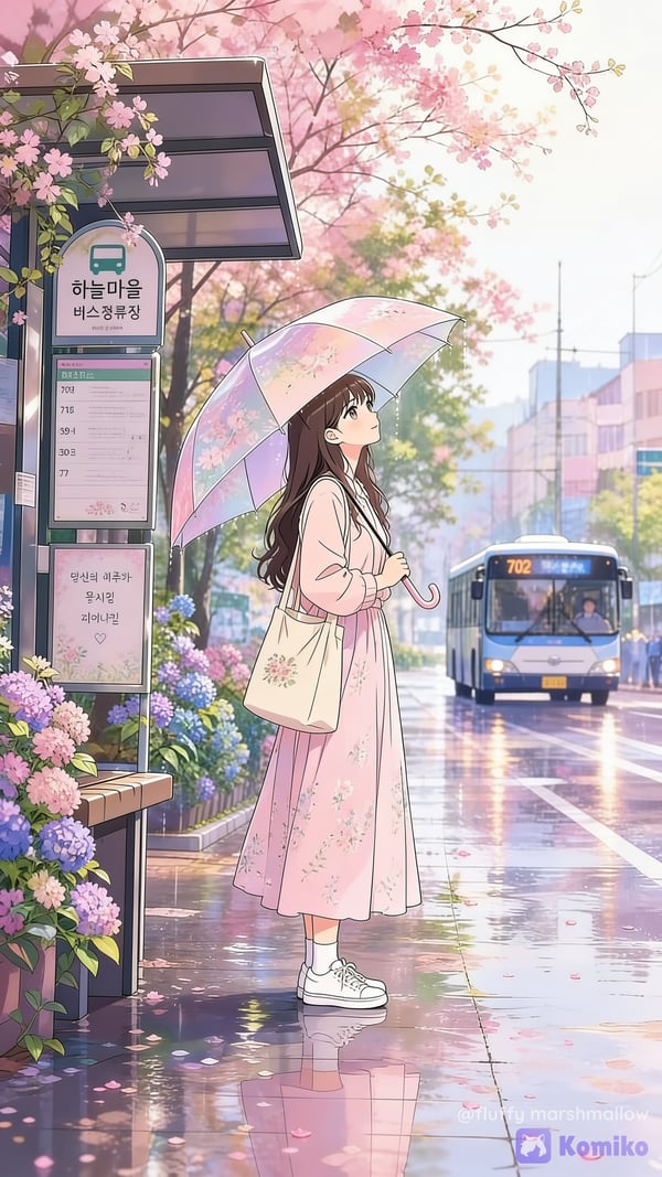 Sakura Rain at the Bus Stop 🌸☔