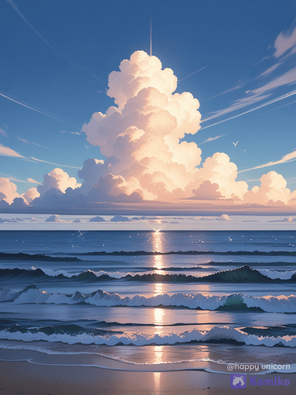 Image de la mer avec beaucoup de nuages le ciel bleu le soleil l’océan le soleil qui brille et des t