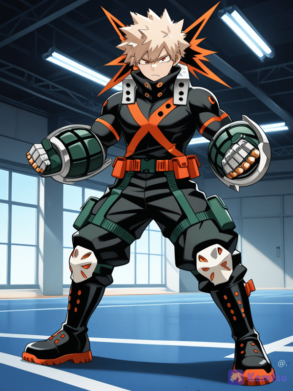 Bakugo está em uma área de treino