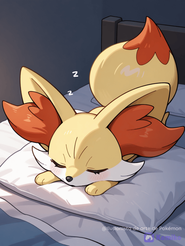 Fennekin durmiendo en la cama