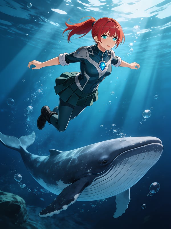 Mizu swimming with a whale