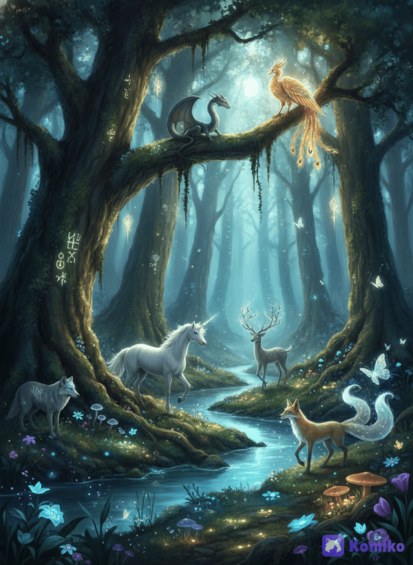 Forest of legendary mythical creatures 🦄🐉🦌🦊🦋🐦
