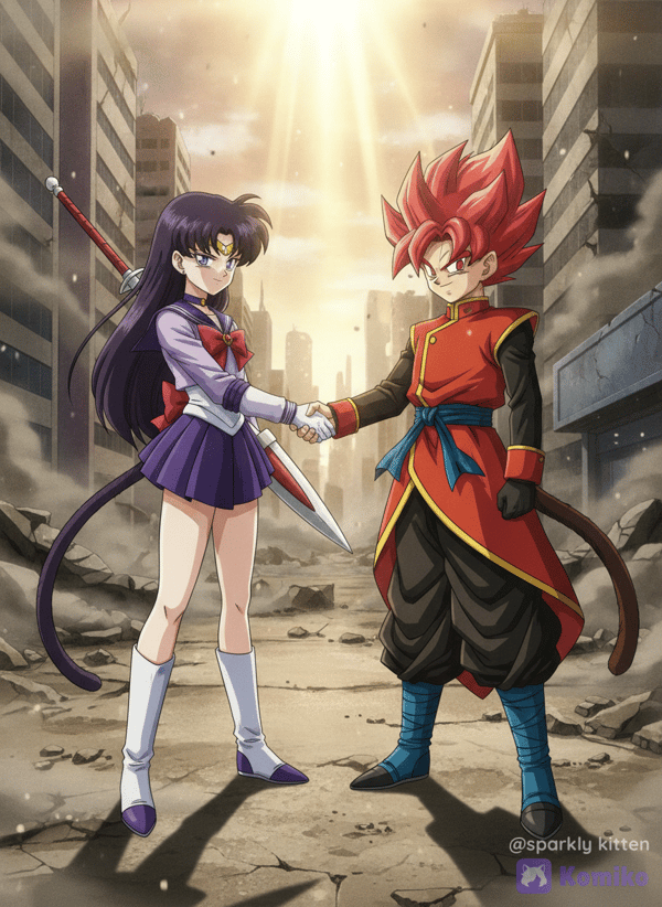beat y sailor saturn estrechando sus manos