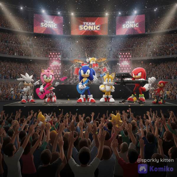 sonic y sus amigos dando un concierto