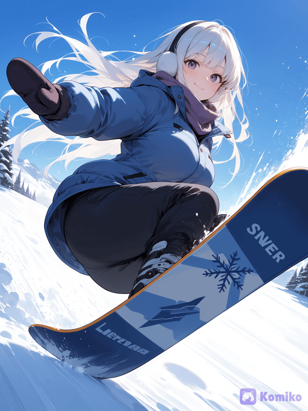 Lyra enjoying some snow boarding