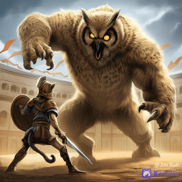 Tabaxi Gladiator fighting a Owlbear 02
