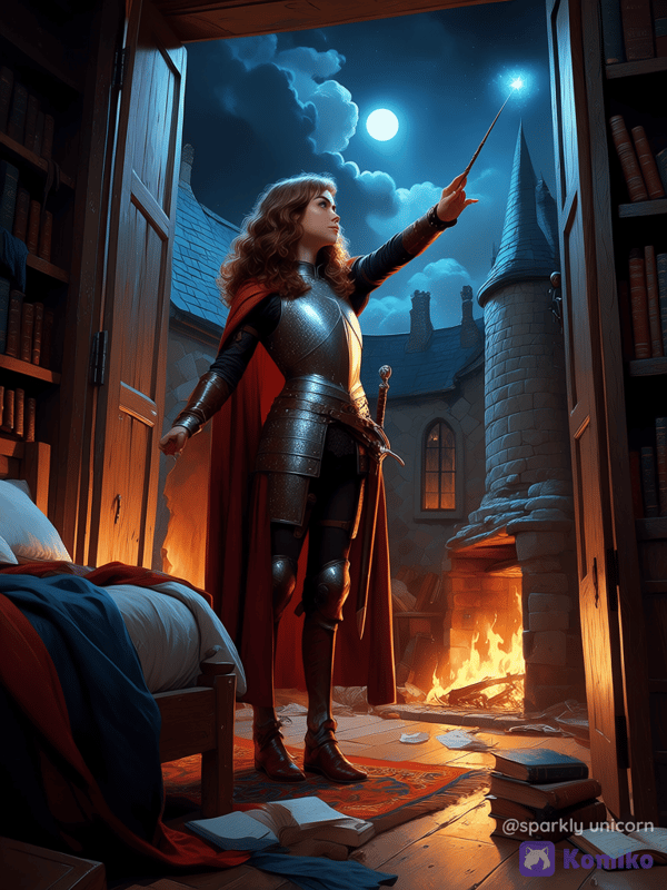 Hermione in her hideout.
