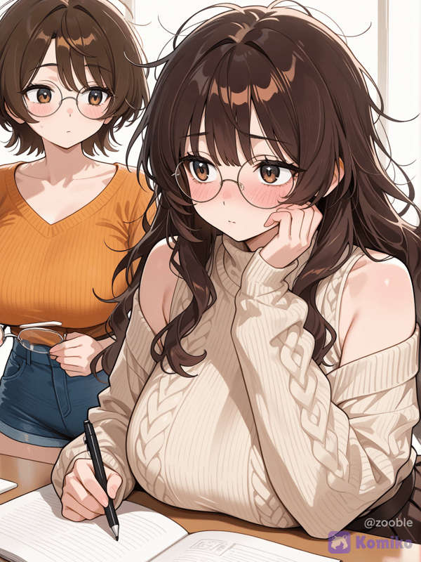 This is Ayano (who is going back to school) and Aurora studying together