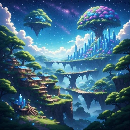 Floating Solarpunk Crystalline Settlement Landscapes