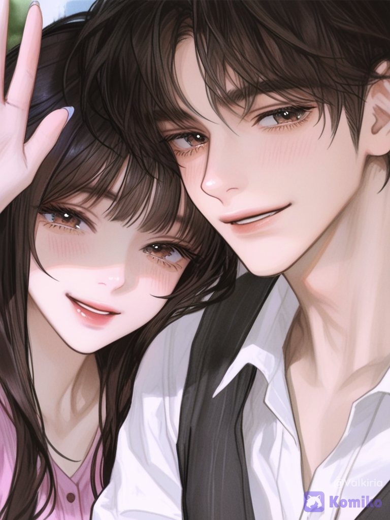 [semi-realistic-portrait-style], 1boy, 1girl, 2people, waving, vest, closeup
