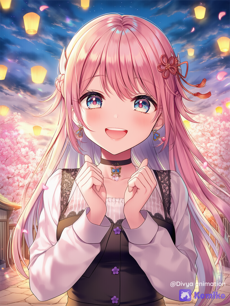 Cute Anime Girl — HD Prompt Create a beautiful, wholesome anime-style girl with large sparkling eyes, a cheerful smile, soft pastel-colored hair, and a cute stylish outfit. Place her in a dreamy Japanese garden filled with cherry blossoms, glowing lanterns, and floating petals during golden-hour sunset. anime facial features, expressive eyes, soft cinematic lighting, vibrant colors, polished linework, hair strands, beautiful background, depth of field, high-quality digital illustration, cinematic composition, ultra-crisp HD, wholesome and charming atmosphere.