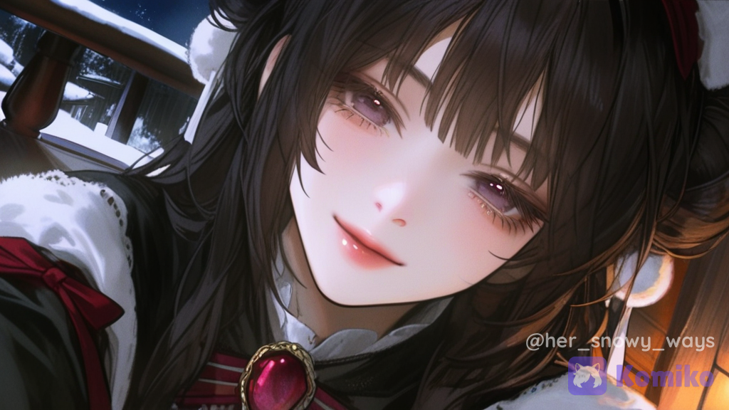 [semi-realistic-portrait-style], 1girl, @snow-D3PU, selfie, smile, lolita outfit, hair accessory, high bun, stockings, knee-high boots, full body, balcony, tavern