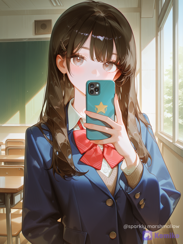 [high-gloss-illustration-style], selfie, school uniform, 1girl