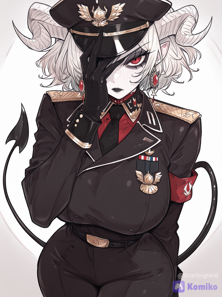 @beelzebub-Rh1I, Close-up camera angle, bright red eyes, hand covering part of face, fisheye camera, Camera angle very close to the face, [soft-wash-sketch-style]