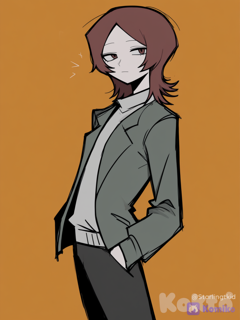 Tatsuya Suou (persona 2), Posing, The background has to be Orange., [pop-sketch-style], Redhead