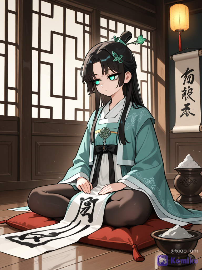 1girl, black tights, Cultivator, indoor, noble, cold personality, Cultivate, Aloof and proud, Frigid, master, Cute appearance