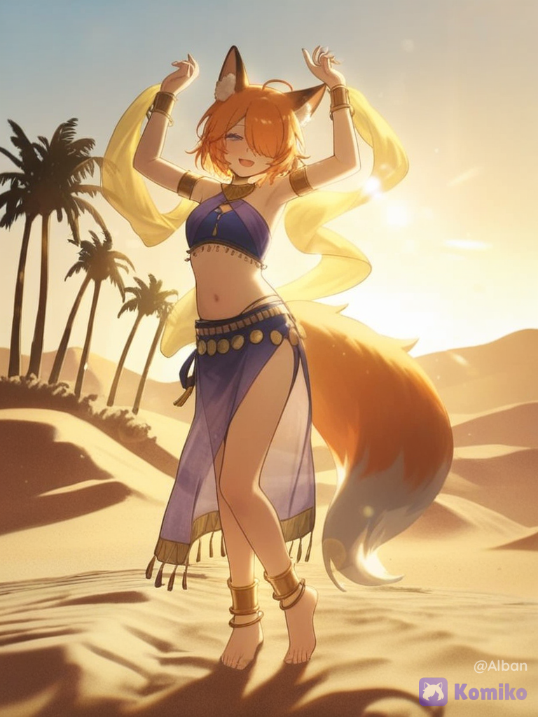 @Komiko_Chan danse une chamant oasise au mieux du desert elle port une tres belle tenue danseuse du ventre, [dreamy-haze-style]