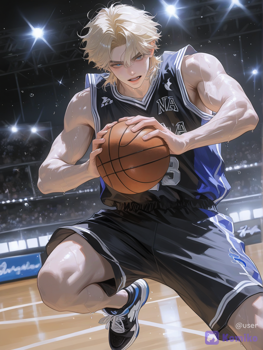 1boy, um jogador de basquetebol um jogador profissional na NBA um jogador muito profissional na NBA, [polished-illustration-style], studio lighting, spotlight, window light, ambient light ele é um jogador muito profissional jogador incrível o jogador tão profissional que eu quero fazer um peso ai isso mesmo
