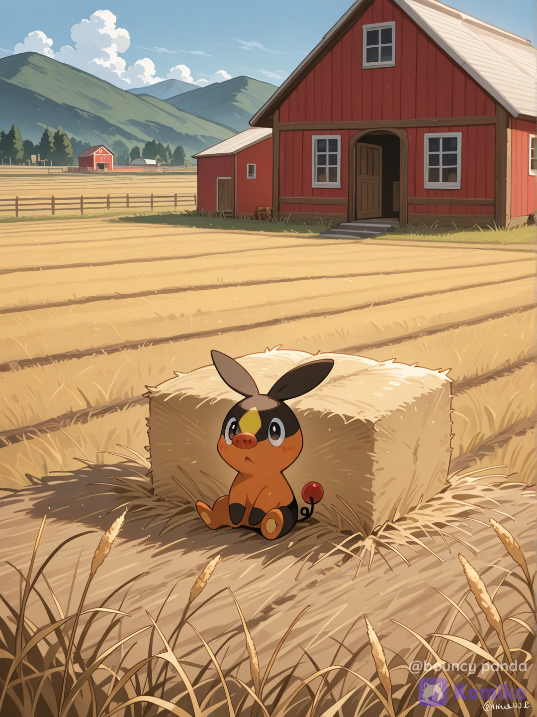 tepig from pokemon, location farm, sitting