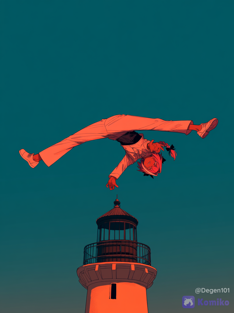 astolfo (fate), Backflip. Teal. Mongolia. Lighthouse. Dusk. Low angle. White linen suit.