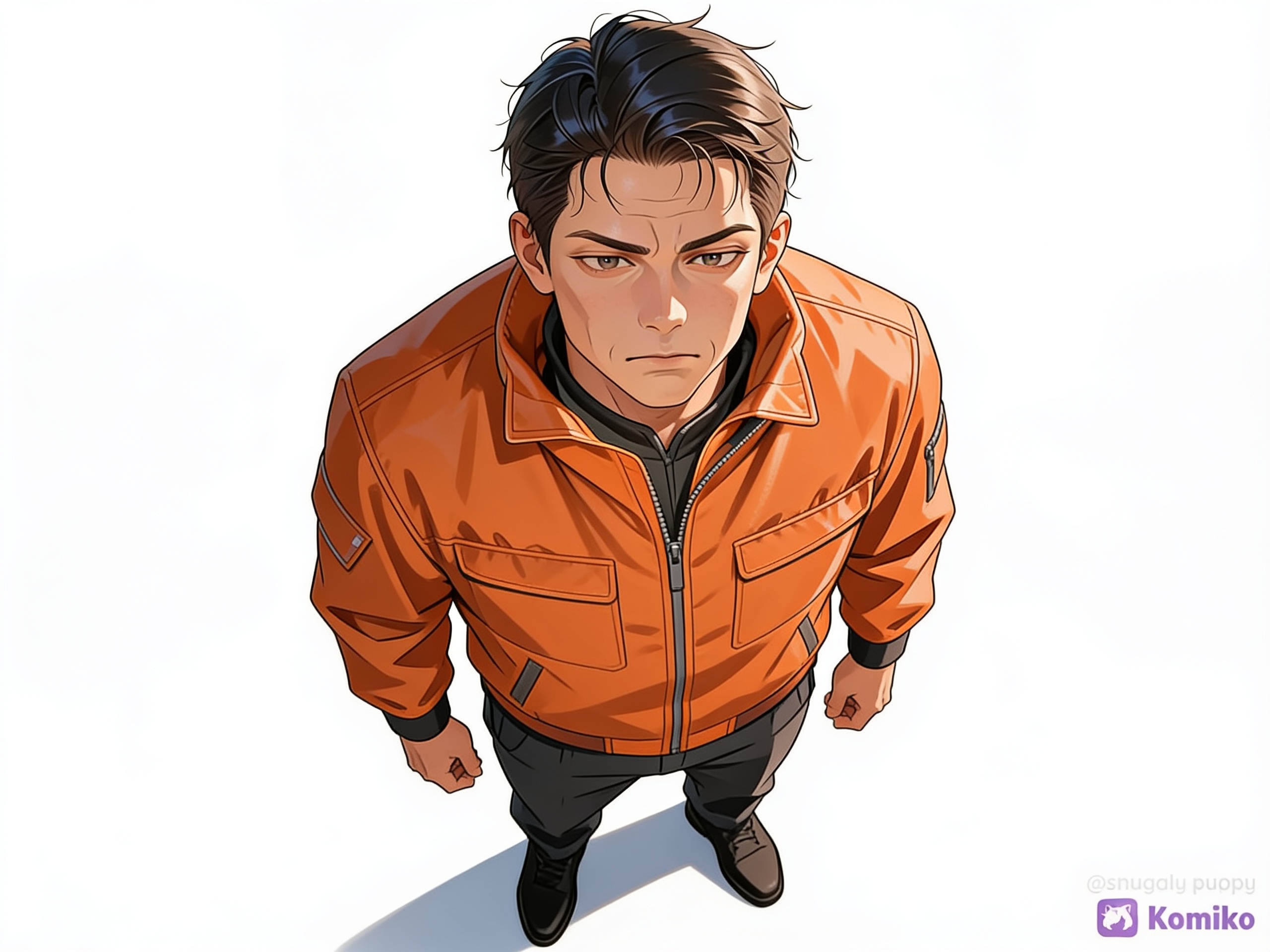 [serious-man-style]1boy, mature, single character, full body, looking at viewer, anime style, simple background, white background, anime style