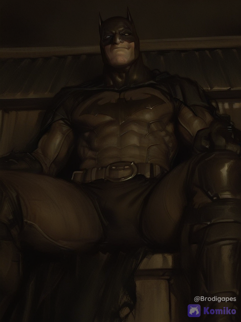 batman, dc comics, 1boy, mask, black cape, superhero costume, muscular male, superhero costume, sitting, squatting, rooftop, from below, solo, looking at viewer, horror (theme), night, darkness, monochrome, [noir-portrait-style], old, mature male