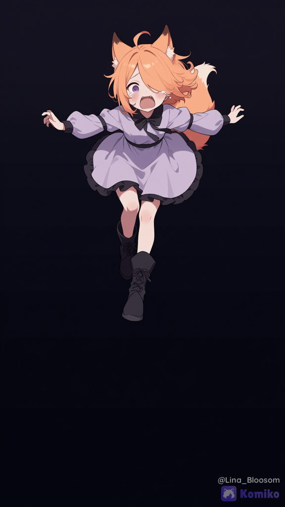 Alta calidad, @Komiko_Chan, cayendo a un vacío, lagrimas, mirada perdida, cayendo con gravedad, primer plano, fondo completamente oscuro, fondo vacío, fondo oscuro, fondo si nada, soledad, mejor calidad, 8K, imagen trágica, dramática