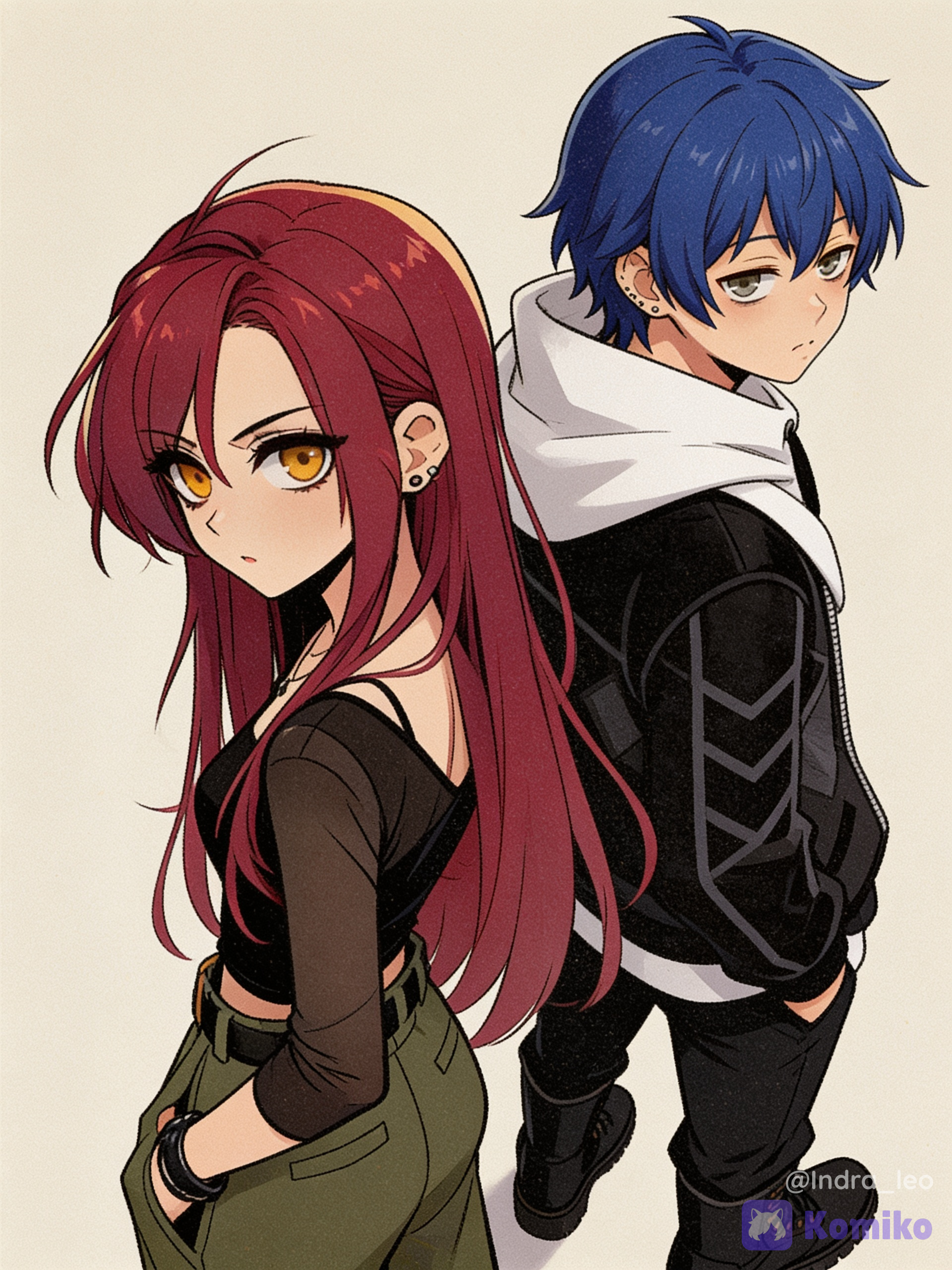 @marie-ZqoZ, tsundere, @leo-TZum, confundido, [retro-anime-style], over-the-shoulder shot