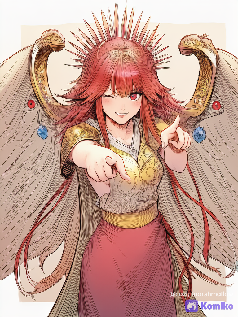 [digital-painterly-style], 1girl, pointing at viewer