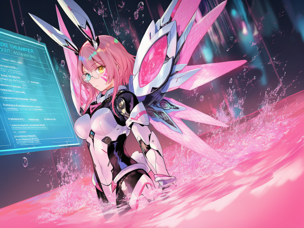 [iridescent-style], vibrant color, Use Reference 1 for hair, eyes. Pink glowing water fills a large tank where @code-thumper-tiUu, is submersed floating, expressionless, sleeping expression. She is wearjng a form fitted plain black body suit, her hair is subtly flowing in the water, many small iridescent bubbles suround her. closeup, depth of field, sparkle, neon lights, cinematic lighting, volumetric lighting, ethereal lighting, portrait, upper body, front profile photo, futuristic lab, recovery, military, android, Unreal Engine quality, Octane Render, realistic, sensual-glossy-style, cyberpunk, top of tank to the left has large screen with the words Code Thumper are seen, with her stats.
High stats in Assists, Charisma, and Emotional Intelligence. High speed, high maneuverability