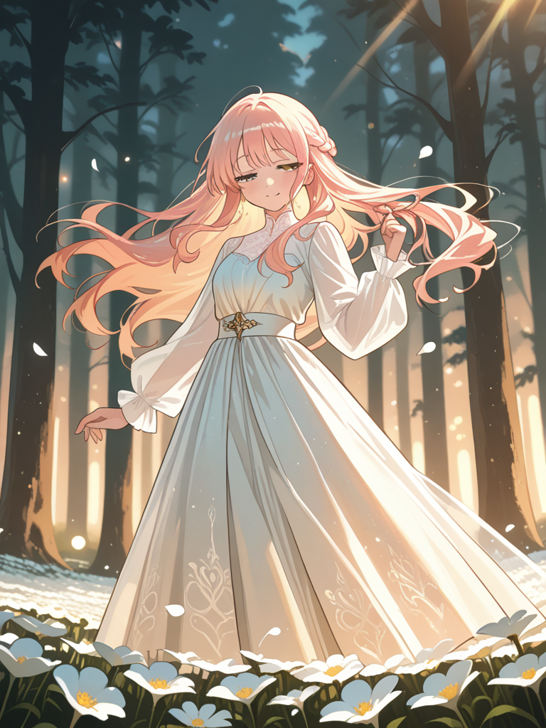 Just chilling here feeling like I stepped into a fairytale. The sunlight and flowers make everything feel extra soft today. Wish I could stay in this moment forever~, holding hair, dancing