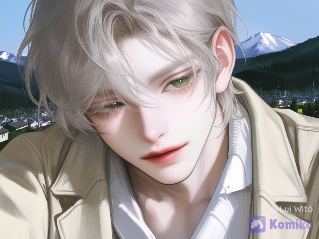 [semi-realistic-portrait-style], @bukowski-dostoy-G7kj, selfie, one eye closed, looking at viewer, front profile photo, mountain village.