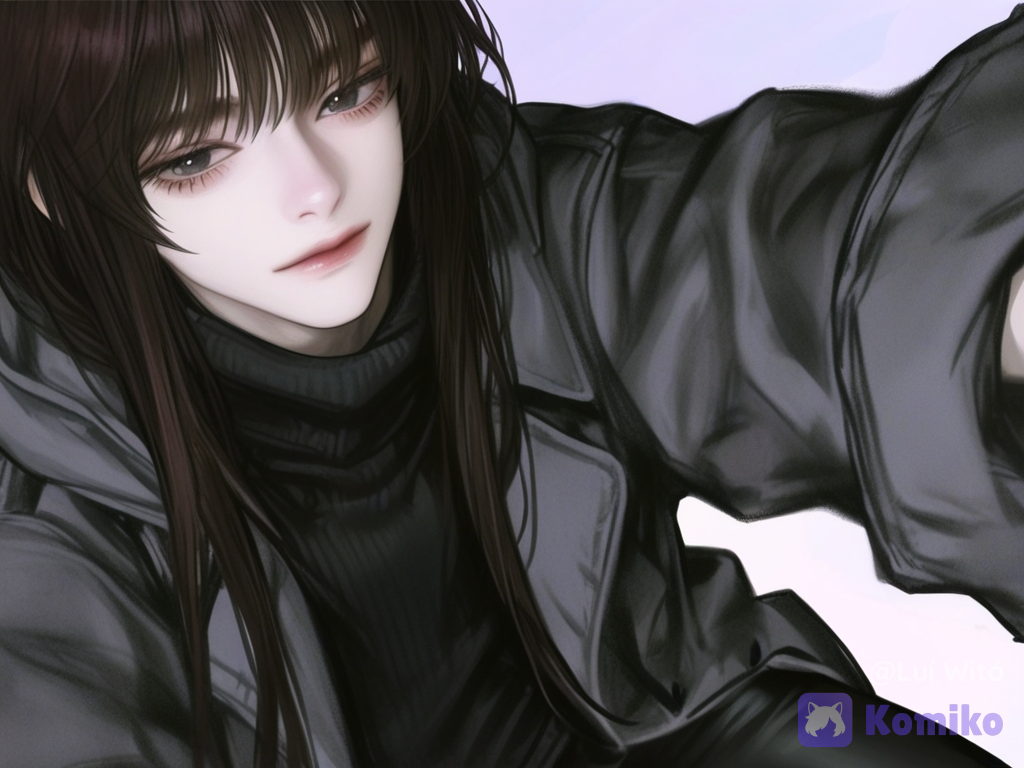 [semi-realistic-portrait-style], @fyori-m-tolstoy-cL0Z, selfie, oversized hoodie, casual pants, looking at viewer, front profile photo, sky