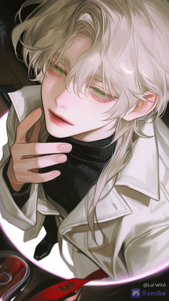 [semi-realistic-portrait-style], a man with short, wavy white hair, white eyebrows, white eyelashes and green eyes, wearing a white turtleneck coat under a beige overcoat and black trousers, in the centre of the image, standing at the turning point, one hand on his chest and the other open at his side. His head is bowed. Surrounding him are three translucent versions of himself, each representing a previous passage through the cycle. The first is close by and relatively clear. The last is almost completely faded. On the floor, there is a luminous circle. Within it, everything is perfectly intact. Outside it, the scene is deteriorated. In the top corner of the image: 03:17. In the bottom corner: 03:17. And somewhere hidden: 03:17
The lighting at the point of return is white, whilst the rest of the scene shows the surrounding space.
Some parts of the character appear grainy, as if they were reconstructing themselves. Full-body shot, wide shot, depth of field.