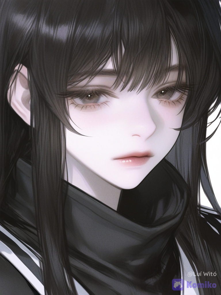 [semi-realistic-portrait-style], @fyori-m-tolstoy-cL0Z, with reddish-wine colored eyes, expressionless, portrait, white background