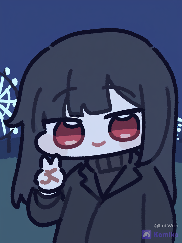 [chibi-sticker-style], @fyori-m-tolstoy-cL0Z, V sign, smile, ambient light, ferris wheel, looking at viewer, wide shot