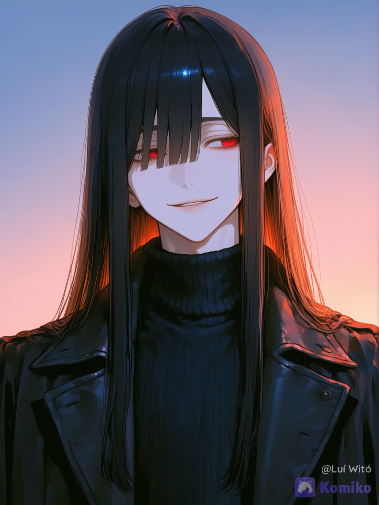 [sweet-painting-style], @fyori-m-tolstoy-cL0Z, smile, looking away, depth of field, sunset sky