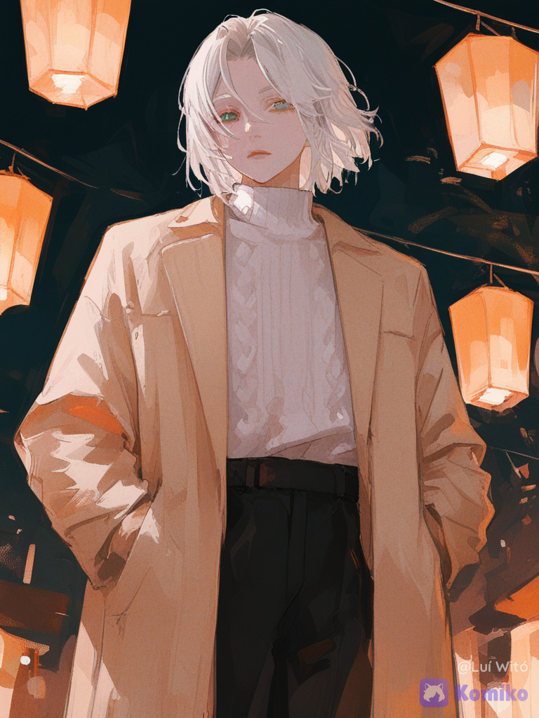 [brushstroke-portrait-style], 1boy, short men's hair, @bukowski-dostoy-G7kj, looking at viewer, lantern festival, ambient light