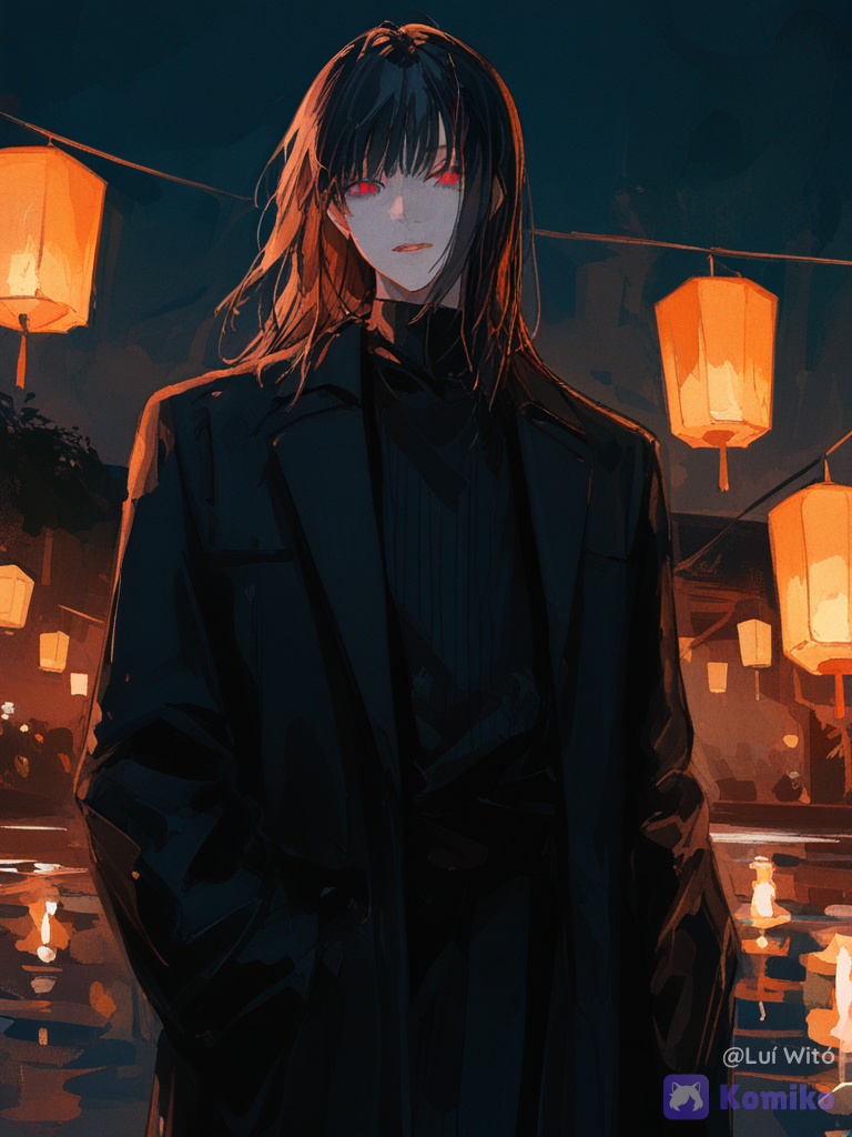 [brushstroke-portrait-style], 1boy, @fyori-m-tolstoy-cL0Z, looking at viewer, lantern festival, ambient light, cowboy shot