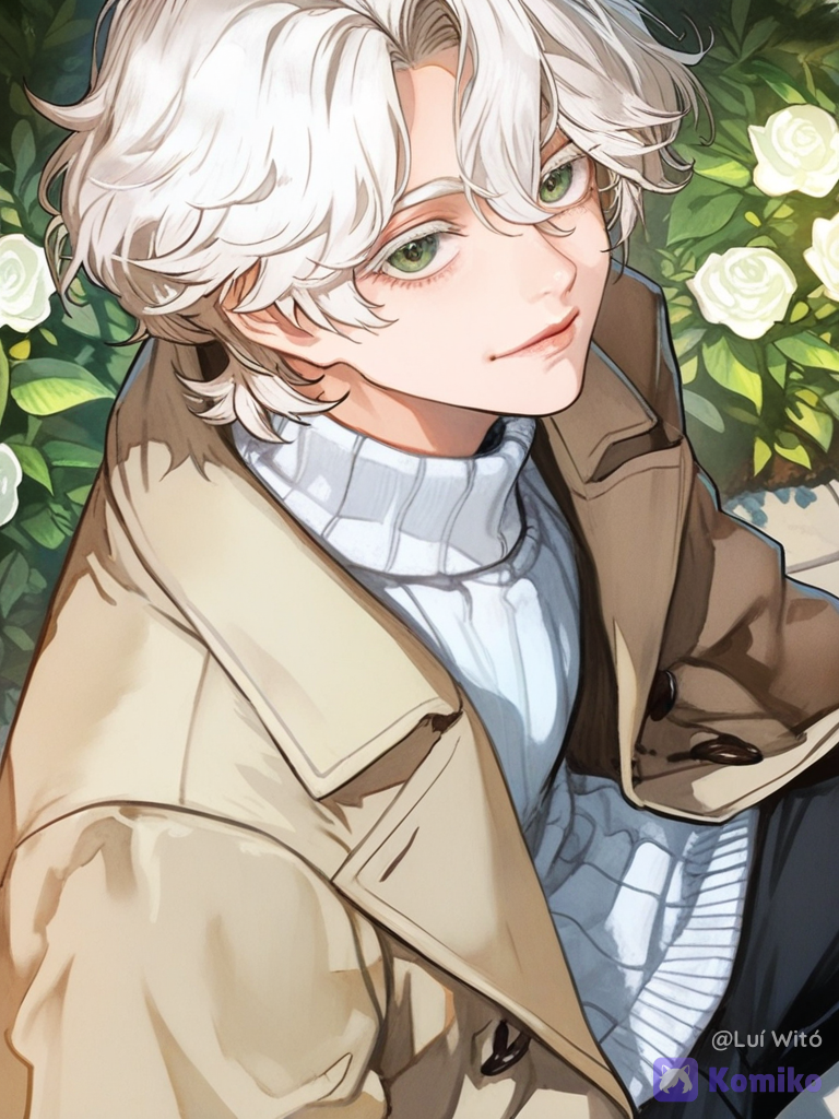 [vibrant-anime-male-style], 1boy, @bukowski-dostoy-G7kj, smile, looking at viewer, day, garden