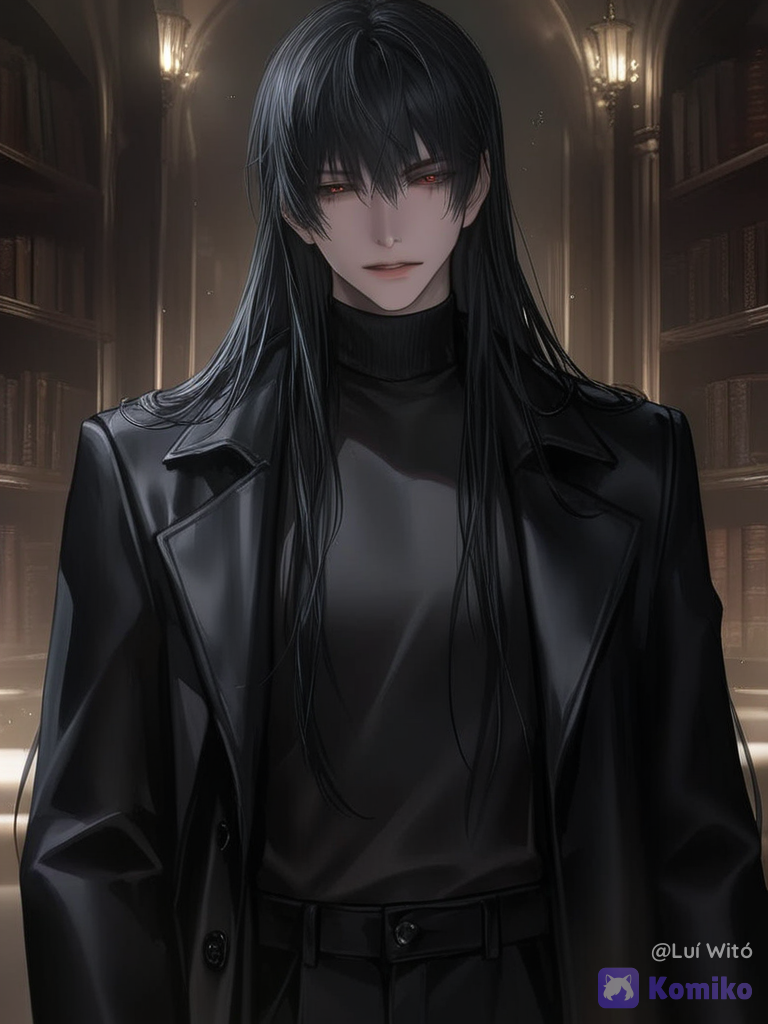 [silky-radiance-style], 1boy, @fyori-m-tolstoy-cL0Z, expressionless, looking at viewer, ambient light, library