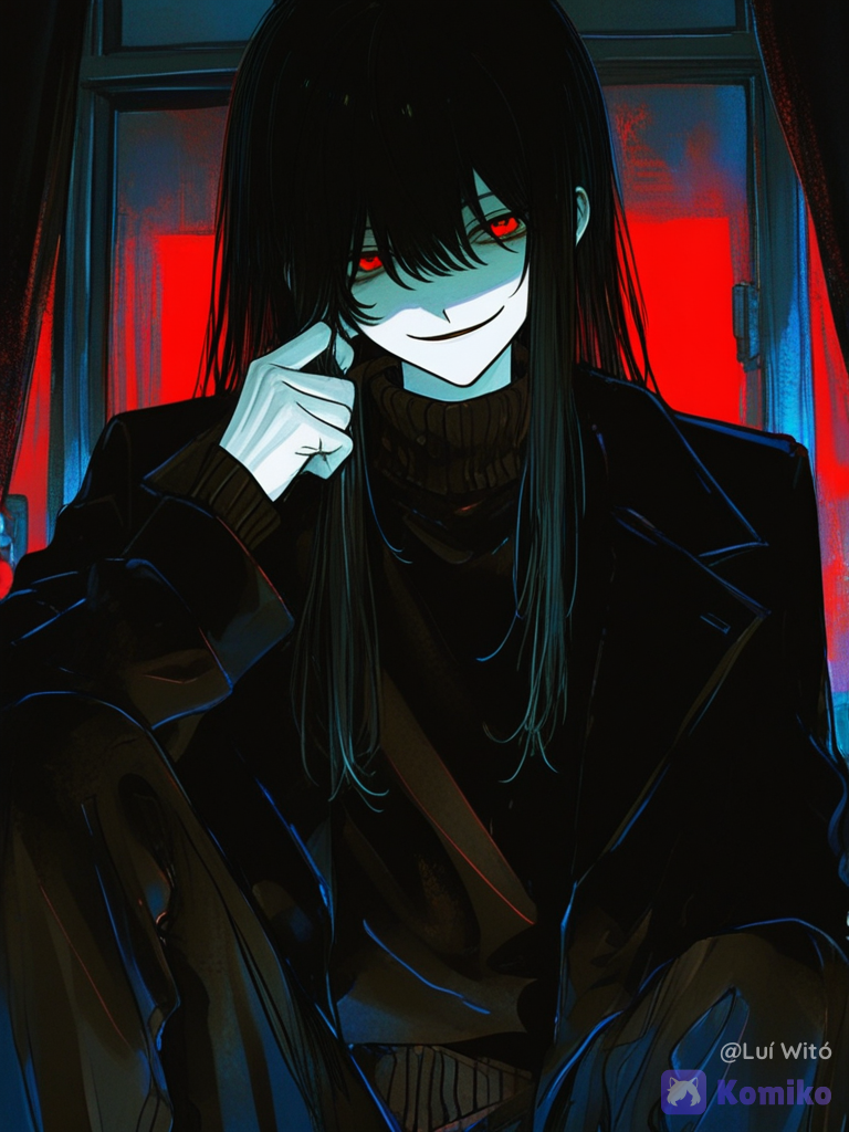 [sweet-painting-style], 1boy, @fyori-m-tolstoy-cL0Z, holding hair, smirk, looking at viewer, night, bedroom