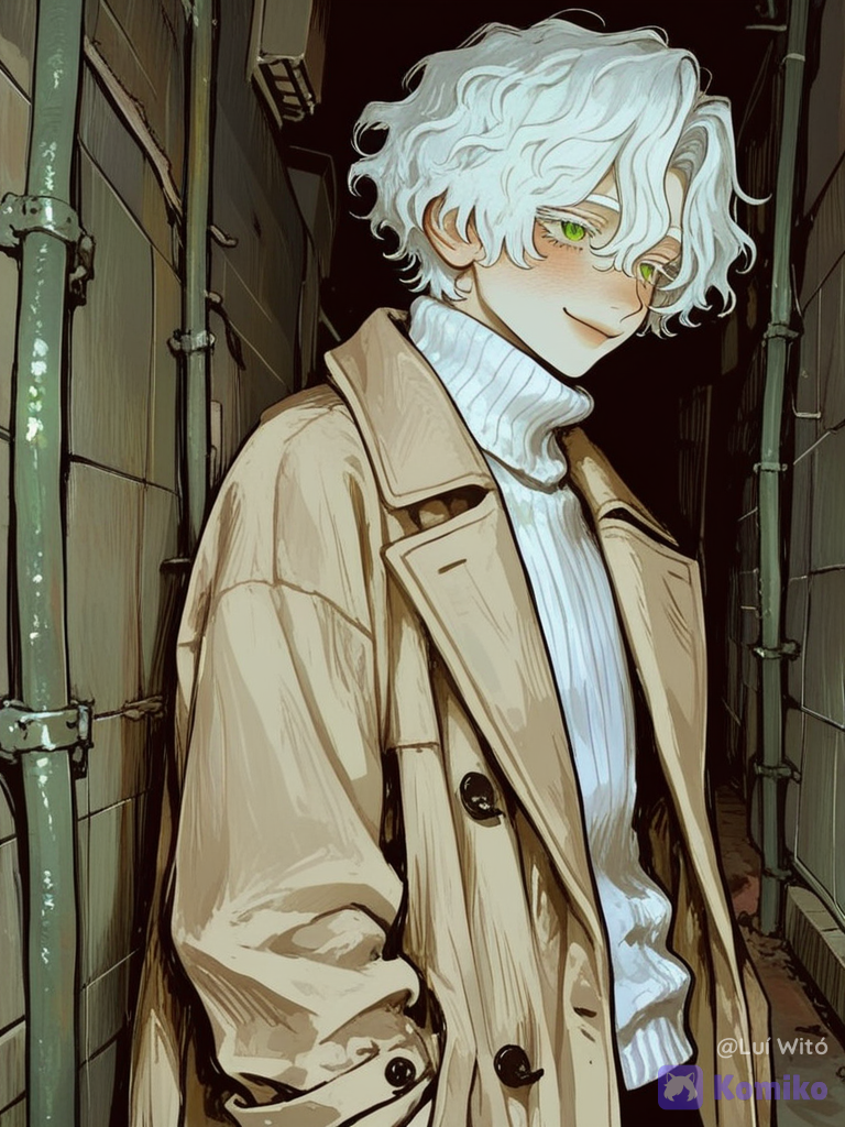 [sweet-painting-style], 1boy, man, @bukowski-dostoy-G7kj, smile, night, looking away, alley