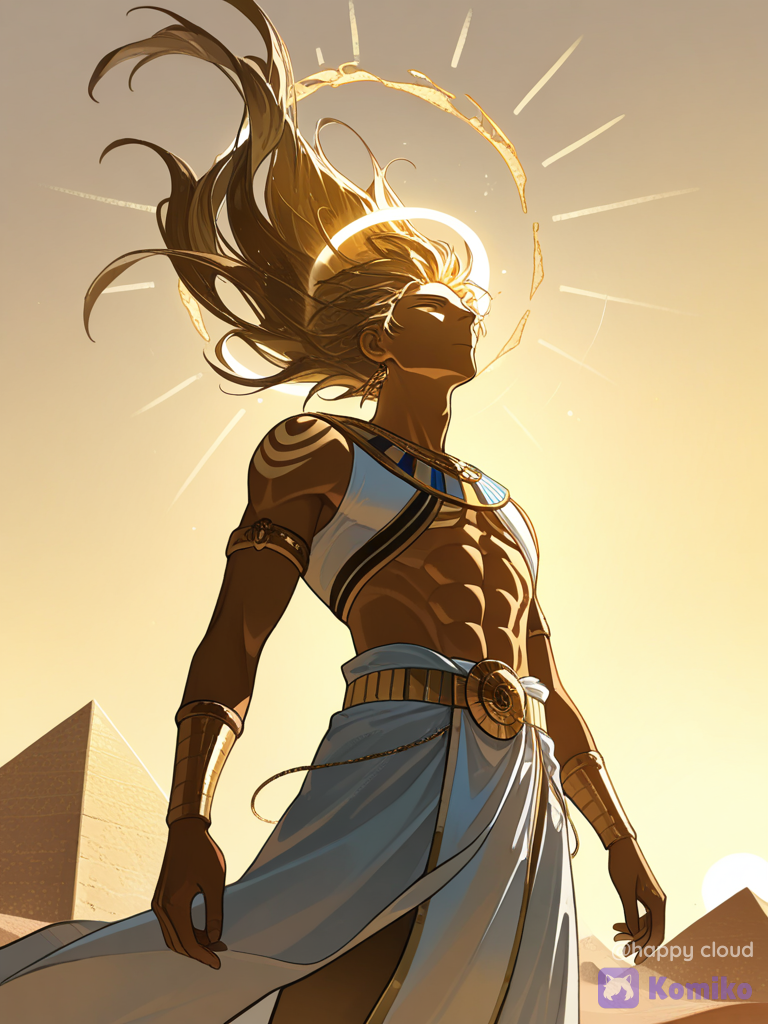 1boy, falling, chest harness, medium long shot Make it look like it's in Egypt and let the sun god shine it, Make pyramids appear and make the character look complete