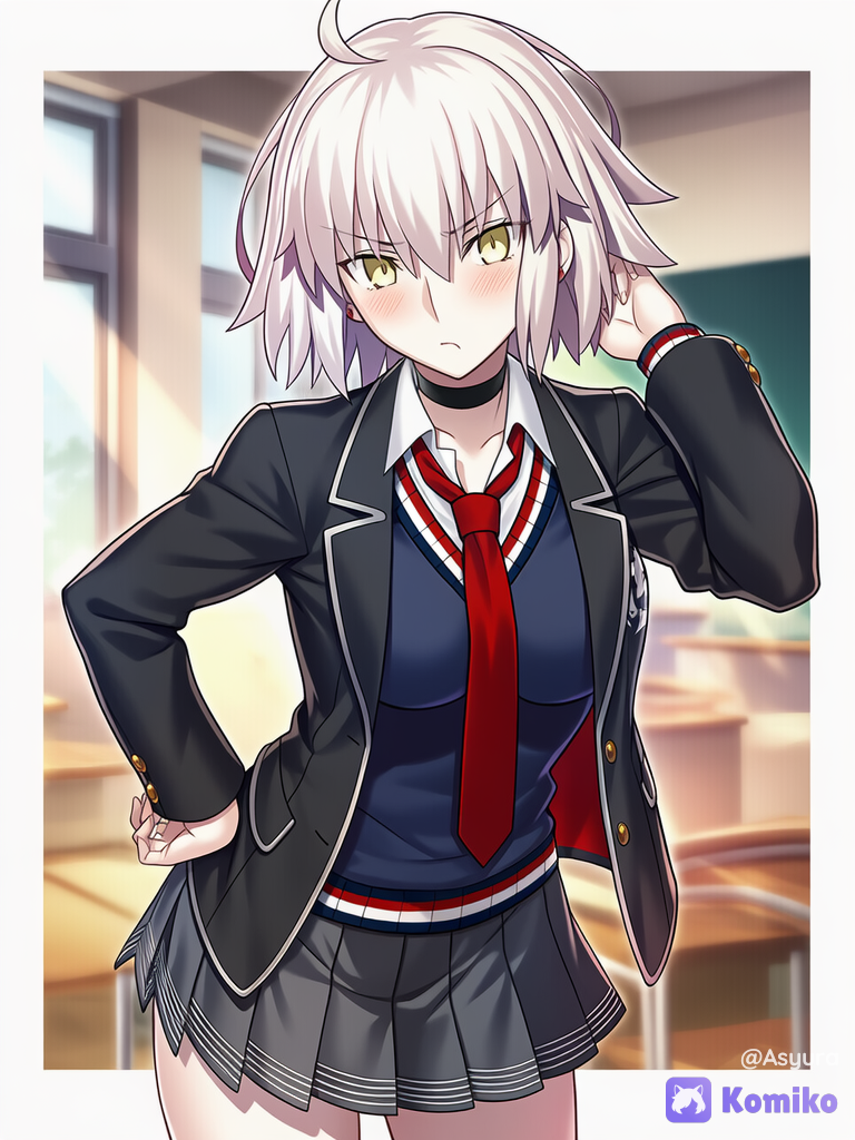jeanne d'arc alter (fate), official school uniform, cute pose