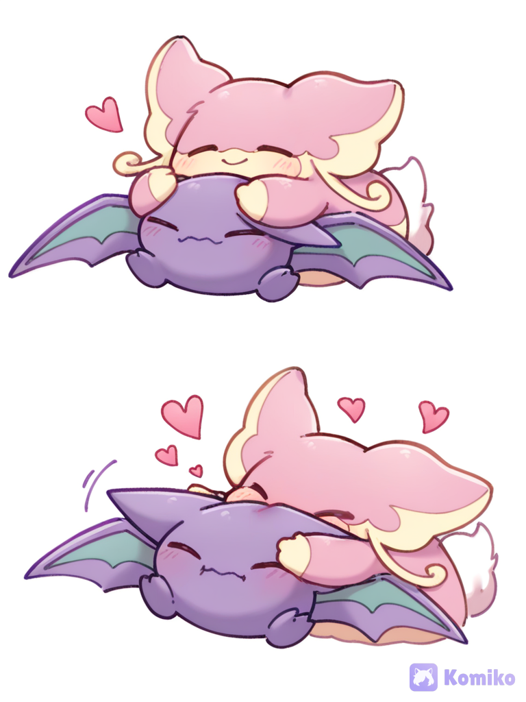 [pokemon-style], Audino (Pokemon), crobat (Pokemon), cute, chibi style, love
